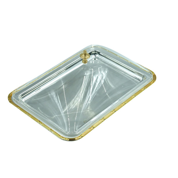 AMSG-TW-2463M Silver & Gold Serving Tray with Acrylic Lid - 43cm (W) x 30cm (H) x 16cm (L)
