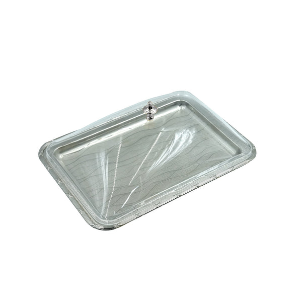 AMN-TW-2463SW Silver Serving Tray with Acrylic Lid - 35cm (W) x 25cm (H) x 14cm (L)
