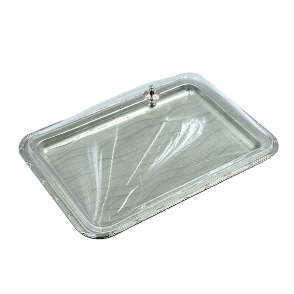 AMN-TW-2463LW  Silver Serving Tray with Acrylic Lid - 50cm (W) x 36cm (H) x 18cm (L)