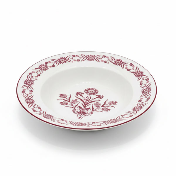 EM-001 8.5-Inch Ceramic Soup Plate with Red Rim and Red Floral Design | Siddiq Gifts Mussafah Abu Dhabi