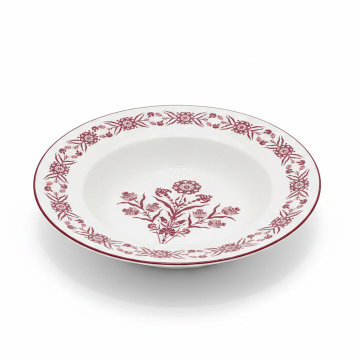 EM-001 8.5-Inch Ceramic Soup Plate with Red Rim and Red Floral Design | Siddiq Gifts Mussafah Abu Dhabi