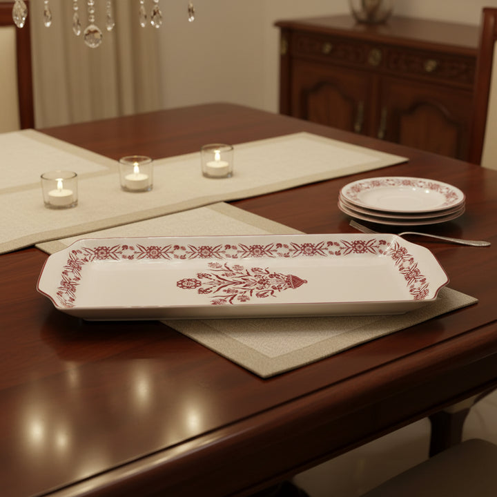 EM-002 36-Inch Ceramic Serving Tray with Red Rim and Red Floral Design | Siddiq Gifts Mussafah Abu Dhabi