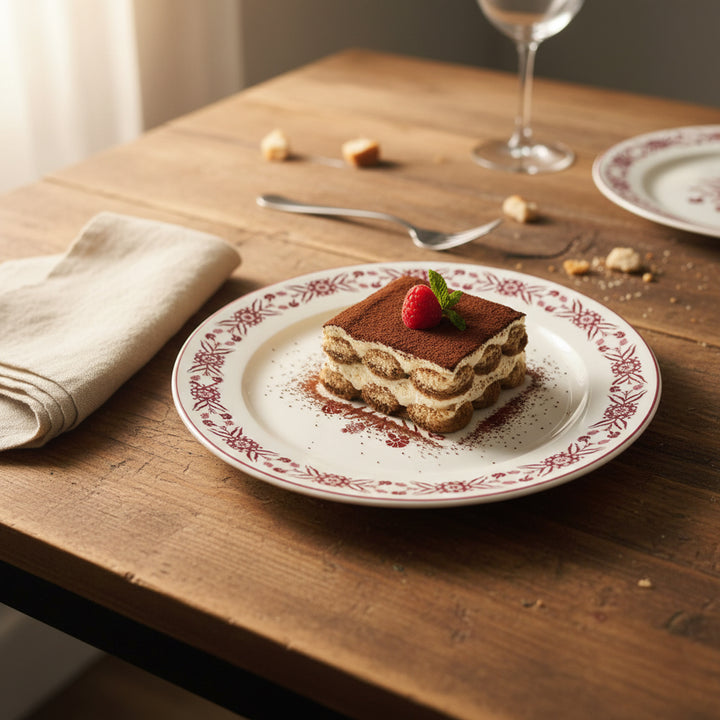 EM-003 8-Inch Ceramic Dessert Plate with Red Rim and Red Floral Design | Siddiq Gifts Mussafah Abu Dhabi