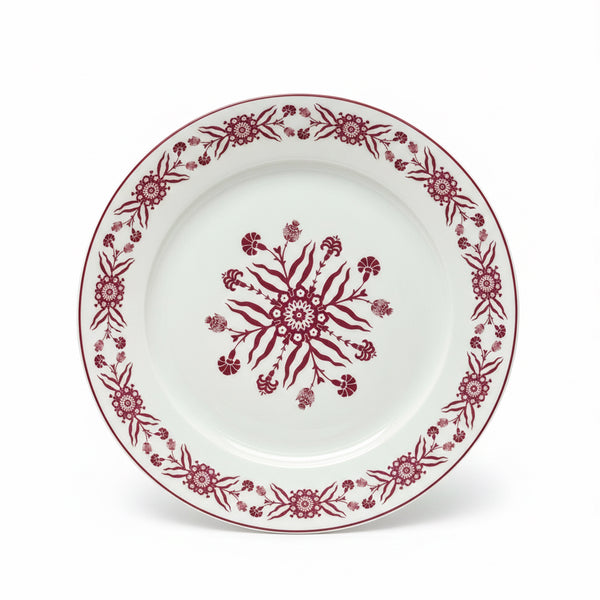 EM-003 8-Inch Ceramic Dessert Plate with Red Rim and Red Floral Design | Siddiq Gifts Mussafah Abu Dhabi