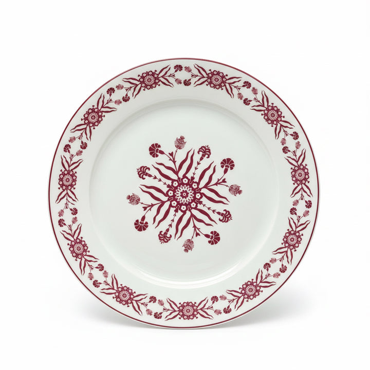 EM-003 8-Inch Ceramic Dessert Plate with Red Rim and Red Floral Design | Siddiq Gifts Mussafah Abu Dhabi