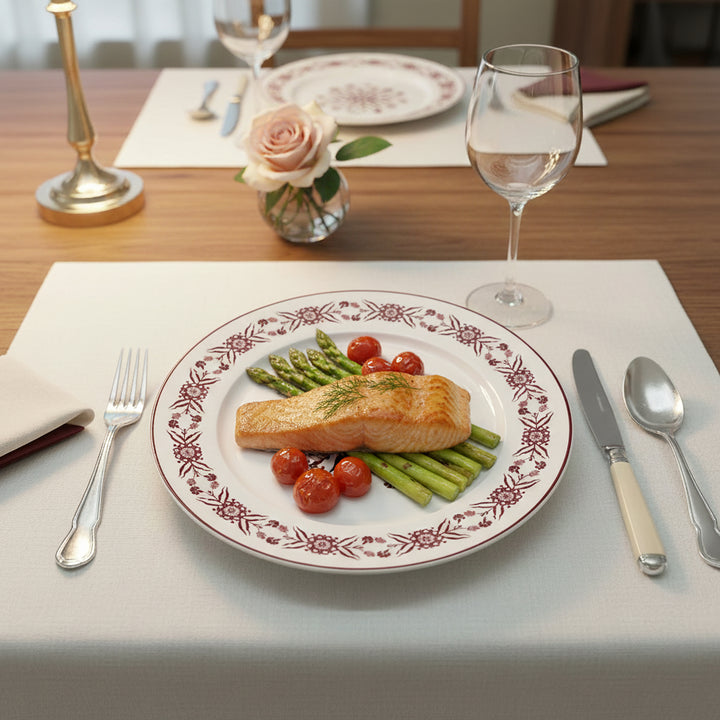 EM-004 10.5-Inch Ceramic Dinner Plate with Red Rim and Red Floral Design | Siddiq Gifts Mussafah Abu Dhabi
