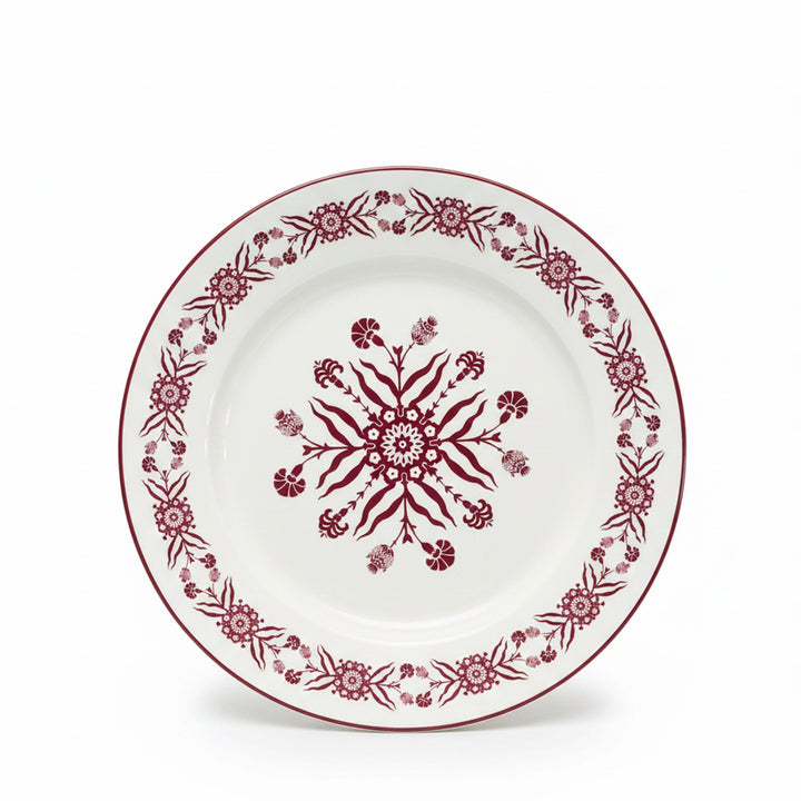 EM-004 10.5-Inch Ceramic Dinner Plate with Red Rim and Red Floral Design | Siddiq Gifts Mussafah Abu Dhabi