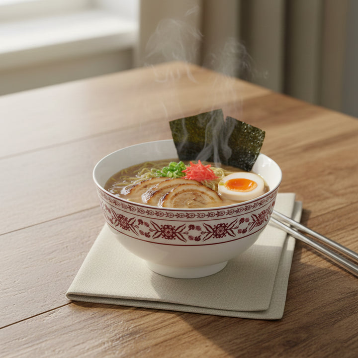 EM-007 5-Inch Ceramic Bowl with Red Rim and Red Floral Design | Siddiq Gifts Mussafah Abu Dhabi