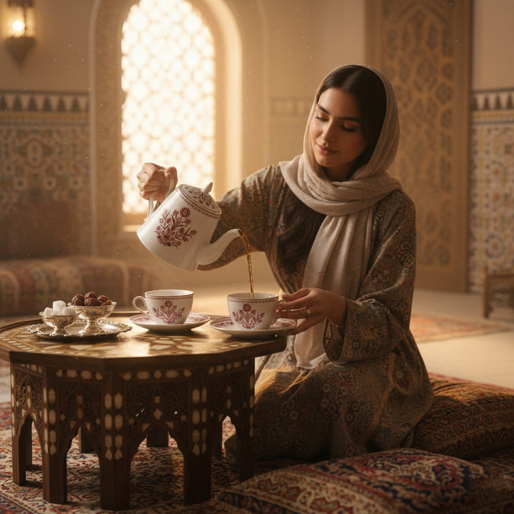 EM-009 Ceramic Teapot with Red Rim and Red Floral Design | Siddiq Gifts Mussafah Abu Dhabi