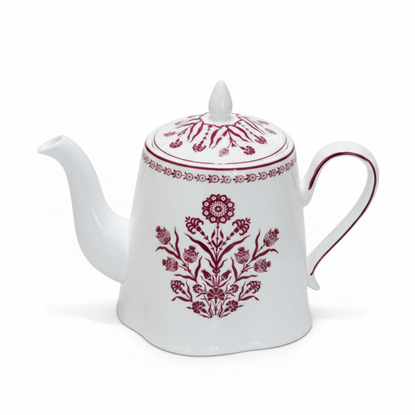 EM-009 Ceramic Teapot with Red Rim and Red Floral Design | Siddiq Gifts Mussafah Abu Dhabi
