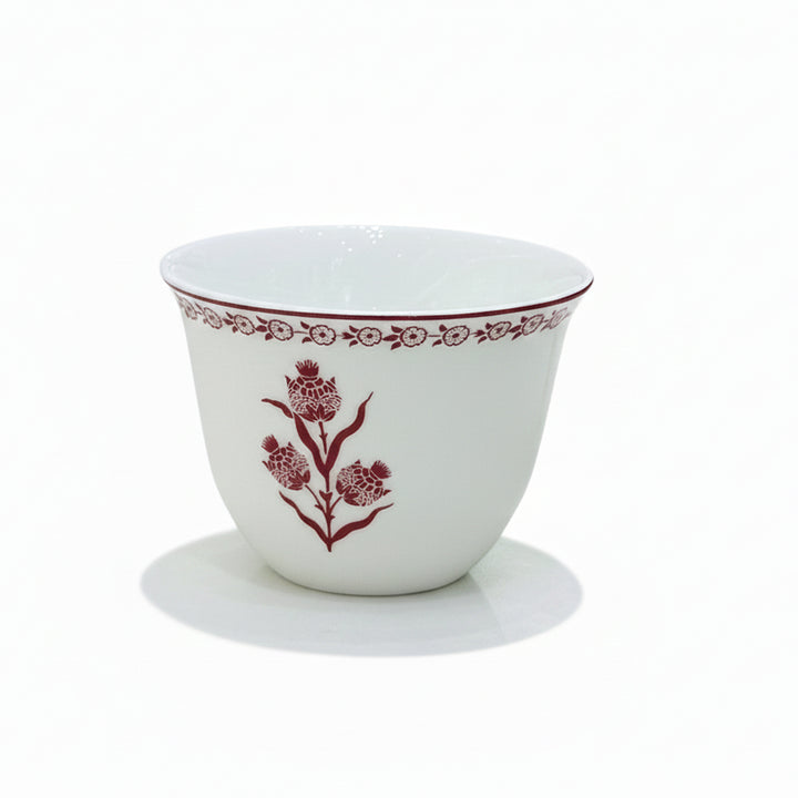 EM-011 12-Piece Cawa Cup Set with Red Rim and Red Floral Design | Siddiq Gifts Mussafah Abu Dhabi
