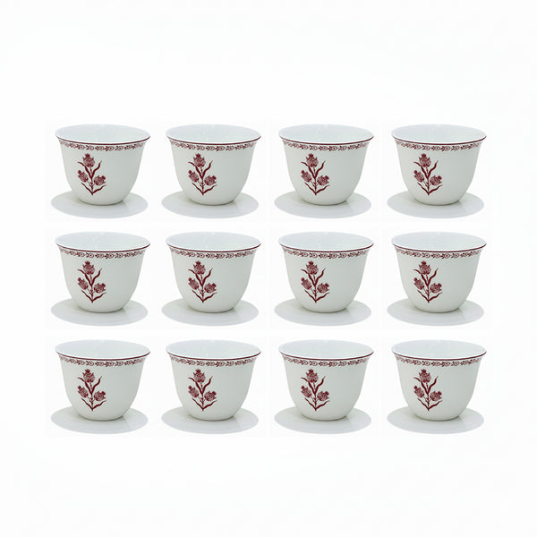 EM-011 12-Piece Cawa Cup Set with Red Rim and Red Floral Design | Siddiq Gifts Mussafah Abu Dhabi