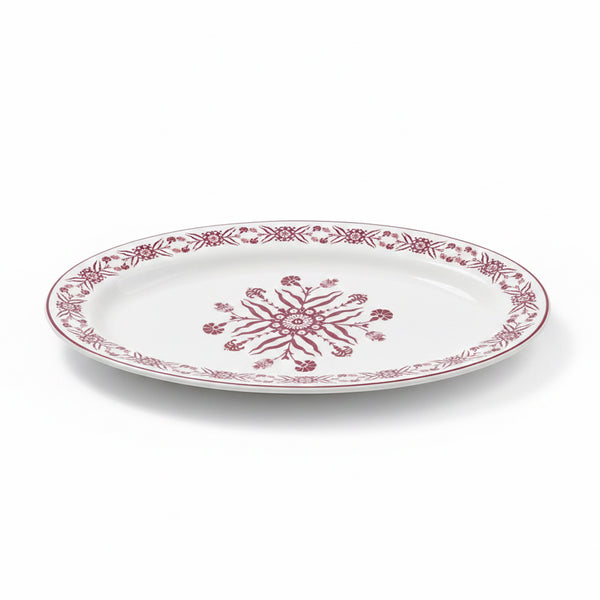 EM-012 14-Inch Ceramic Oval Plate with Red Rim and Red Floral Design | Siddiq Gifts Mussafah Abu Dhabi