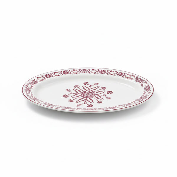 EM-013 12-Inch Ceramic Oval Plate with Red Rim and Red Floral Design | Siddiq Gifts Mussafah Abu Dhabi