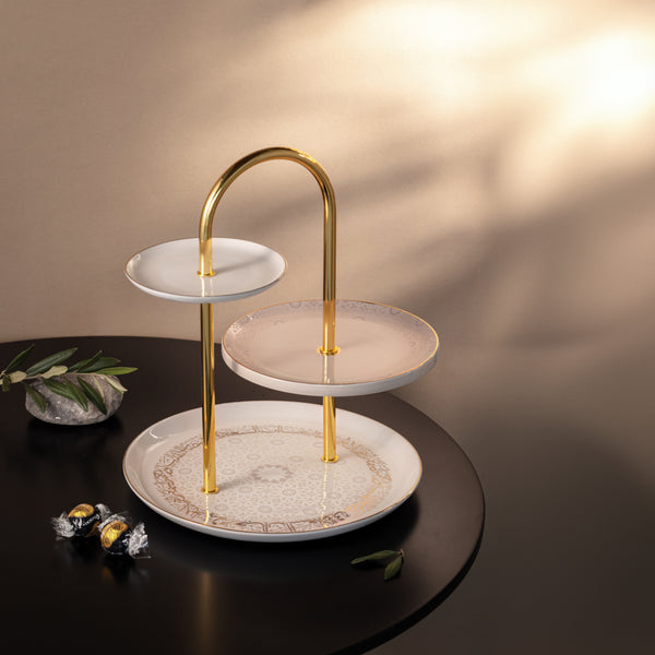 Atheer 3-Tier Cake Serving Stand Beige Gold - Et2520