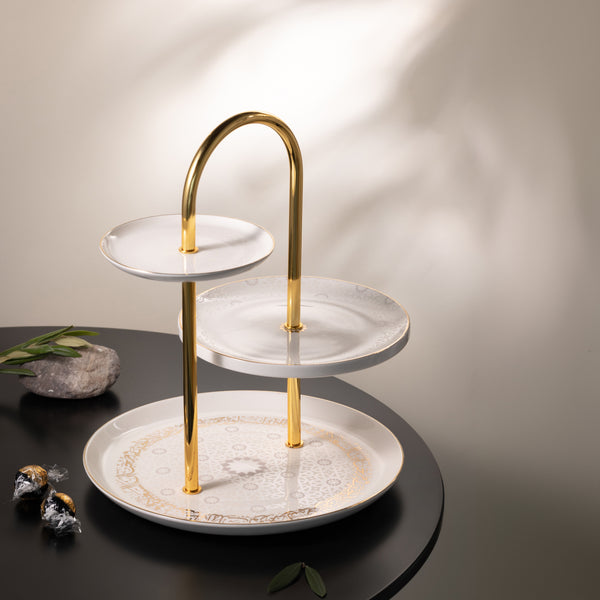 Atheer 3-Tier Cake Serving Stand White Gold - Et2522