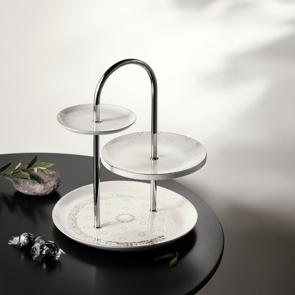 Atheer 3-Tier Cake Serving Stand White Silver - Et2523