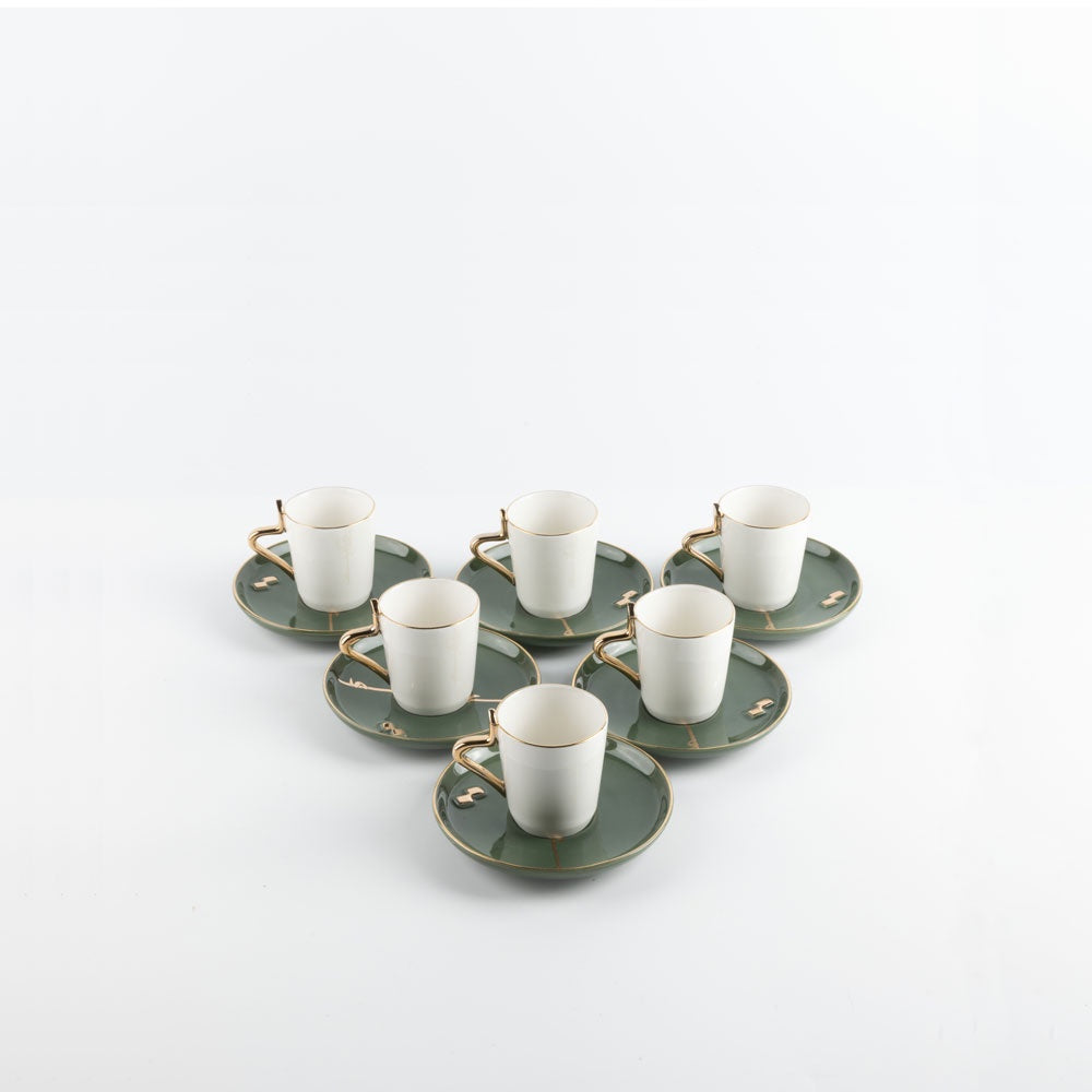 Liqaa Turkish Coffee Cup & Saucer  Set Olive Gold 12 pcs -ET2787