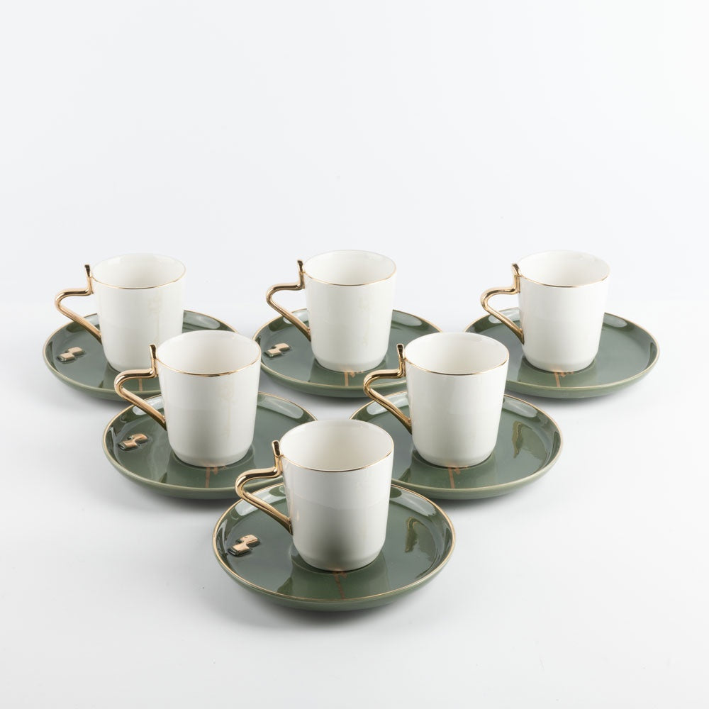 Liqaa Milk Tea Cup & Saucer Set Olive Gold 12 pcs-ET2792