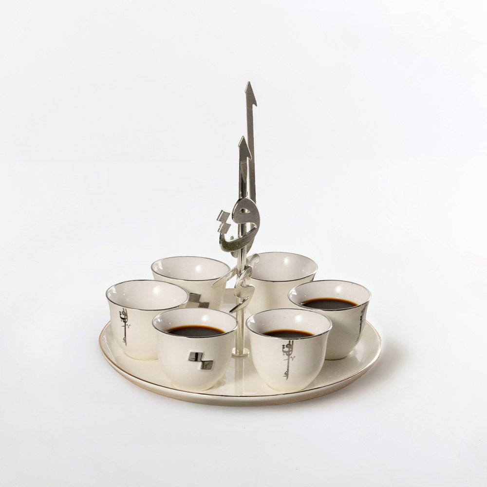 Liqaa  Cawa Cup 7PC Set With Stand Pearl White Silver ET-2835