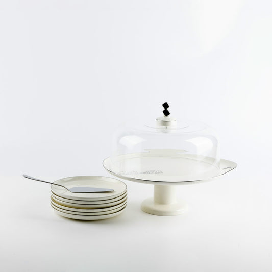 Liqaa Cake Stand With Plate Set Pearl White Silver ET-2840