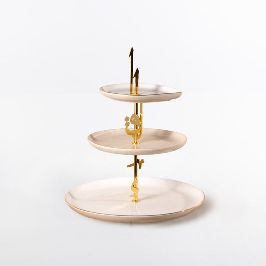 Liqaa 3Layer Cake Stand Beige Gold ET-2873