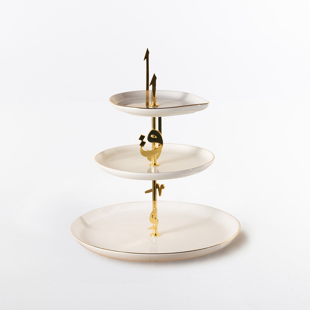 Liqaa 3 Layer Cake Stand  Pearl White Gold ET-2874