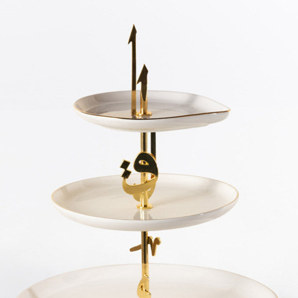 Liqaa 3 Layer Cake Stand  Pearl White Gold ET-2874