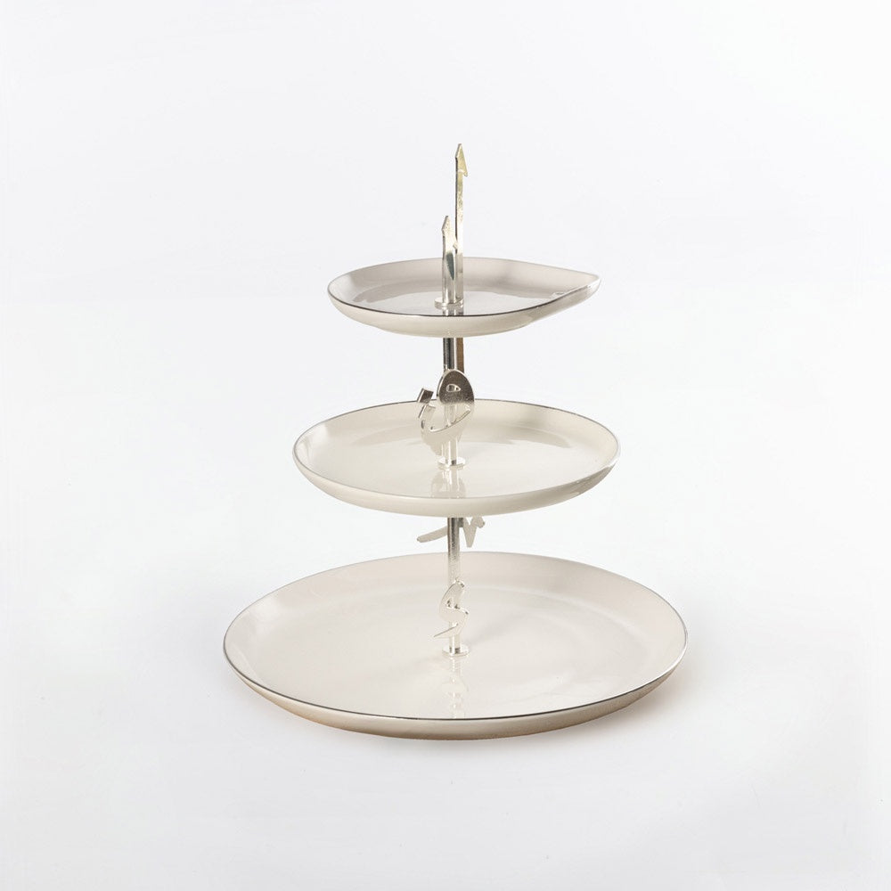 Liqaa 3 Layer Cake Stand Pearl White Silver ET-2875