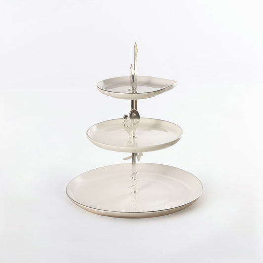 Liqaa 3 Layer Cake Stand Pearl White Silver ET-2875