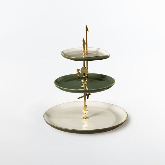 Liqaa 3Layer Cake Stand Olive Gold ET-2877