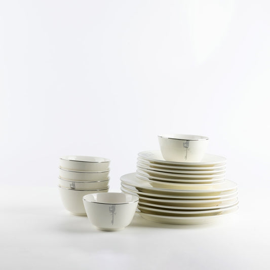 Liqaa 18PC Dinner Set Pearl White Silver ET-2880