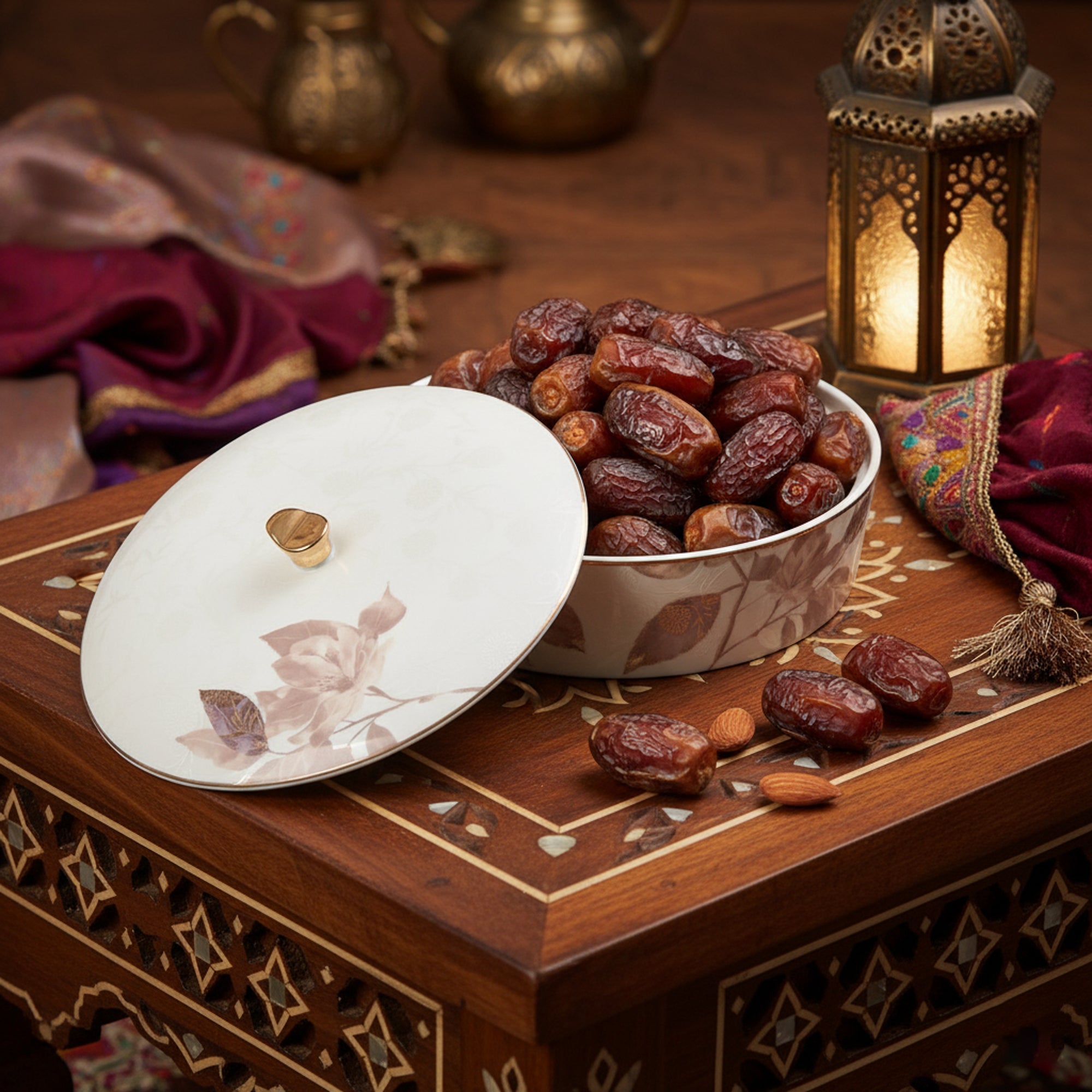 وعاء التمر الكبير ماريسيلا ET3018 - 180 مم - تصميم زهري باللونين الأحمر والذهبي