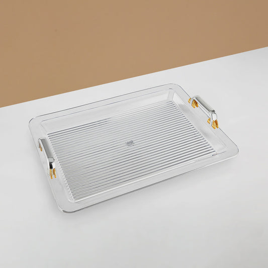 FB06 Serving Tray Acrylic  Acrylic, Silver & Gold Handle