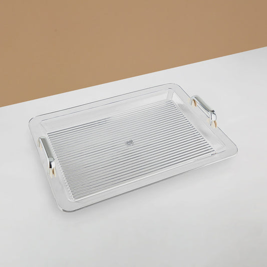 FB06 Serving Tray Acrylic, Silver & Ivory Handle