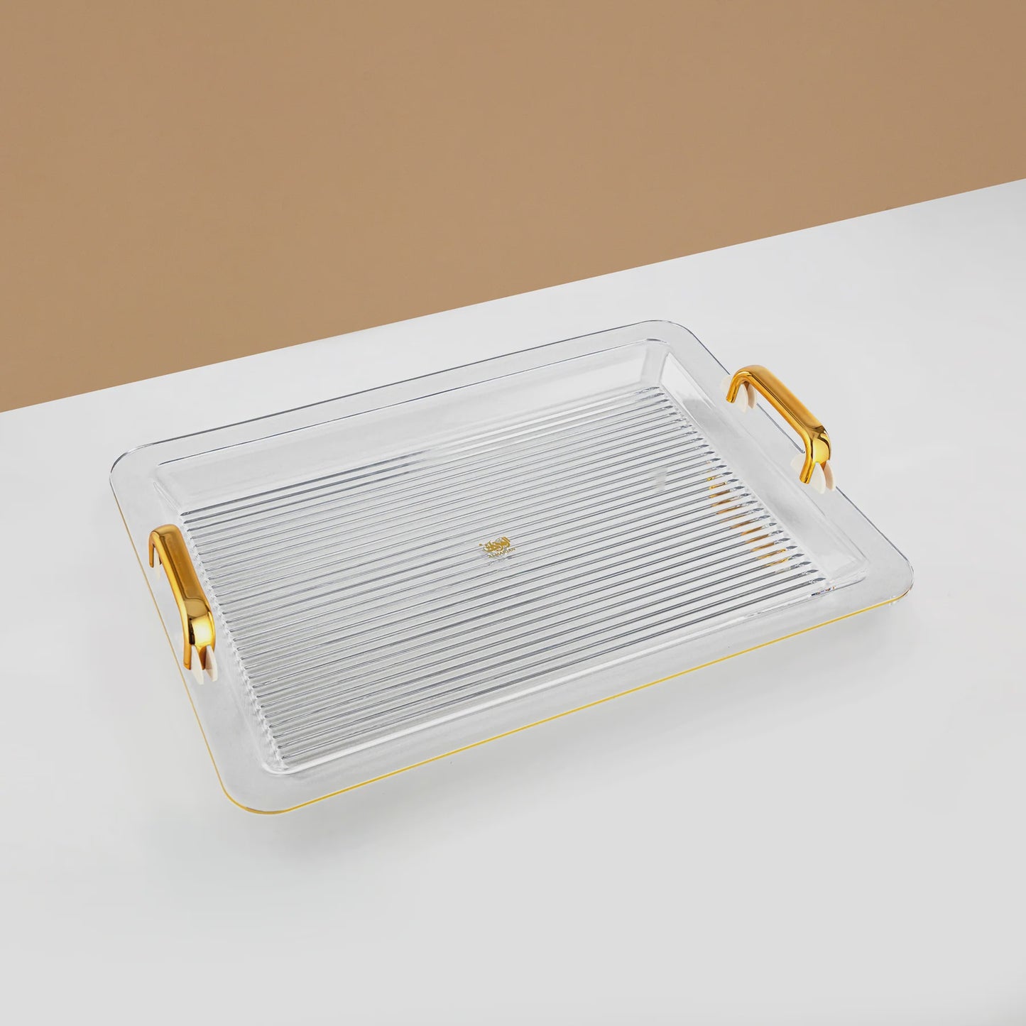 FB06 Serving Tray Acrylic, Gold & Ivory Handle