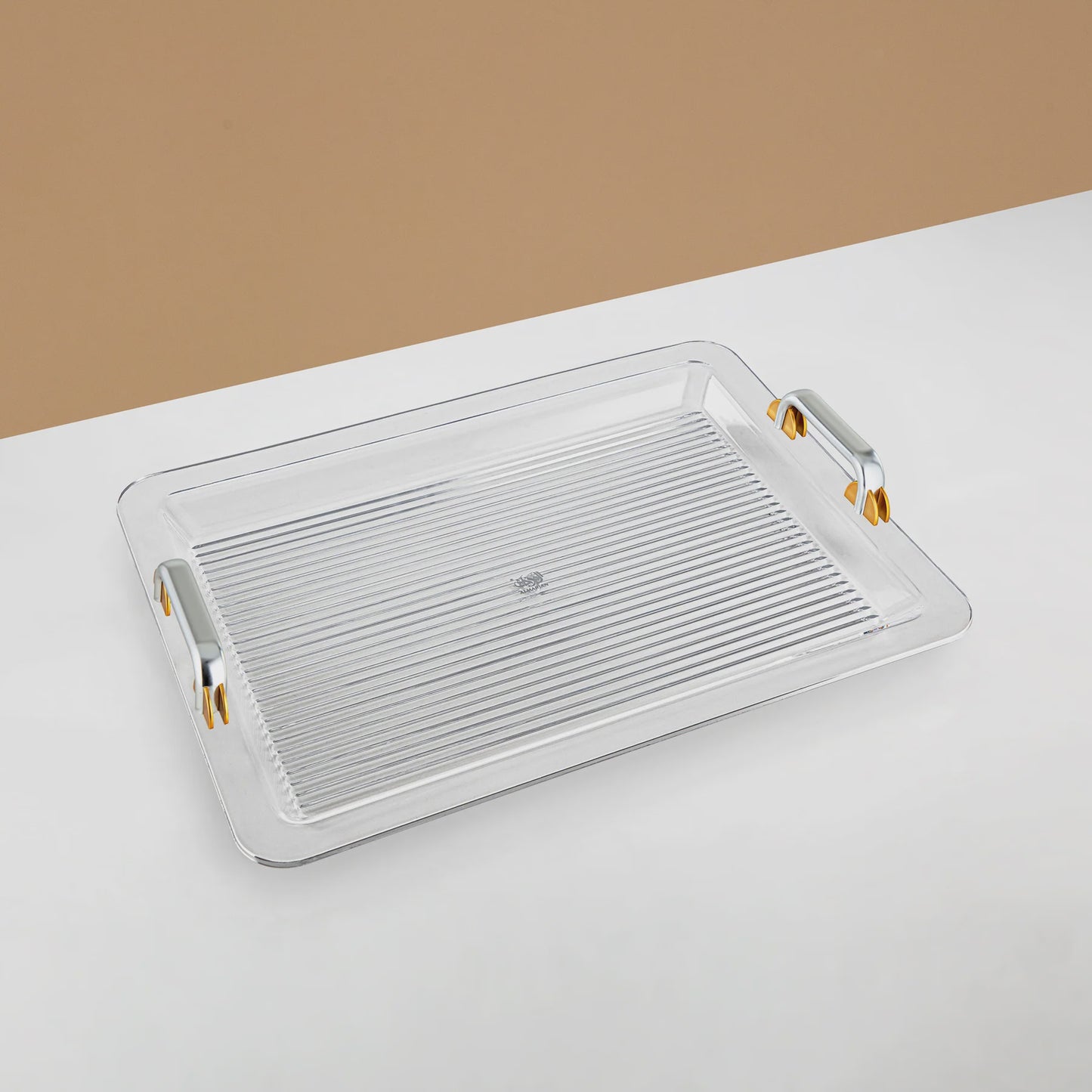 FB06 Serving Tray Acrylic Matt Silver & Matt Gold Handle