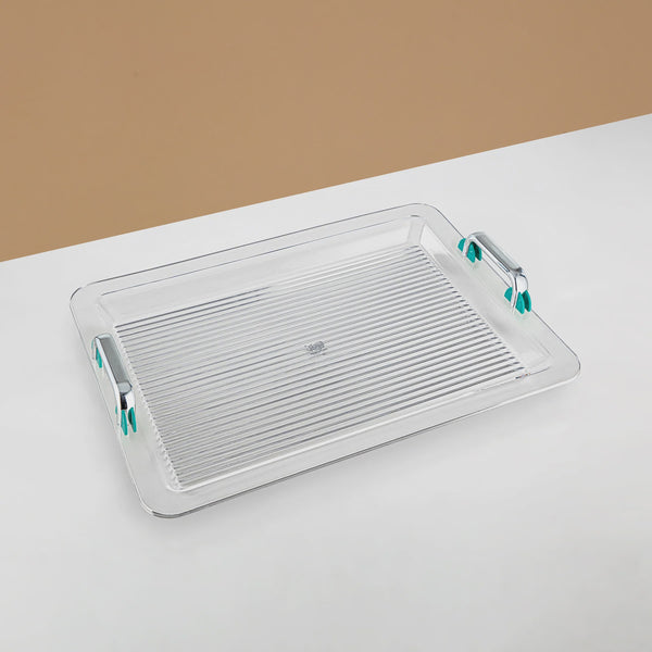 FB06 Serving Tray Acrylic, Silver & Tiffany Green Handle