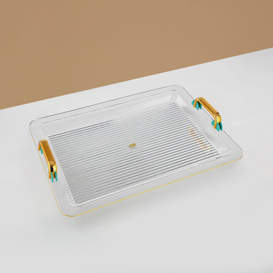 FB06 Serving Tray Acrylic, Gold & Tiffany Green Handle