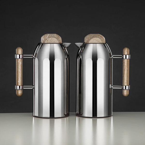 FG211 Vacuum Flask 2-Piece Set – (1L + 1L) – Silver with Marble Handle