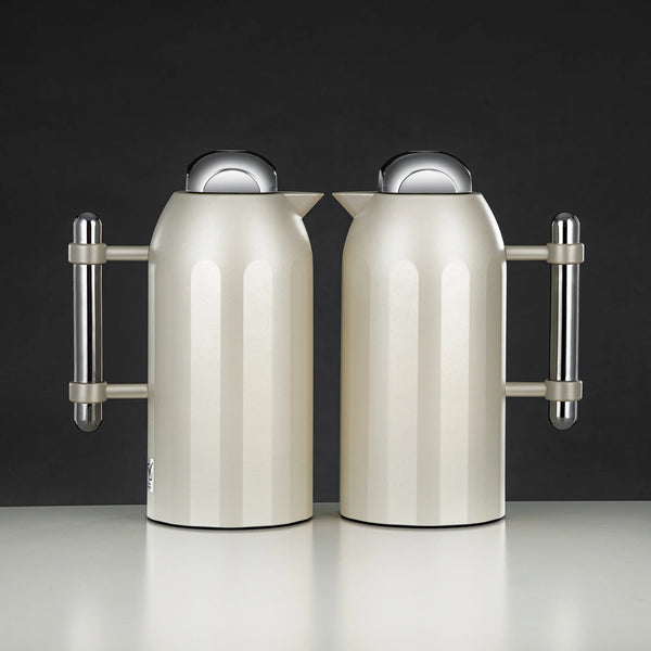 FG211 Vacuum Flask 2-Piece Set – (1L + 1L) – Pearl White with Silver Handle