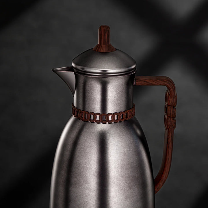 FG213 GBLDW Vacuum Flask 2-Piece Set – Jet Black with Dark Wooden Handle – (0.7L + 1L) – Siddiq Gifts Mussafah Abu Dhabi