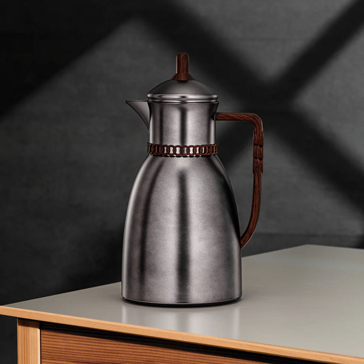 FG213 GBLDW Vacuum Flask 2-Piece Set – Jet Black with Dark Wooden Handle – (0.7L + 1L) – Siddiq Gifts Mussafah Abu Dhabi