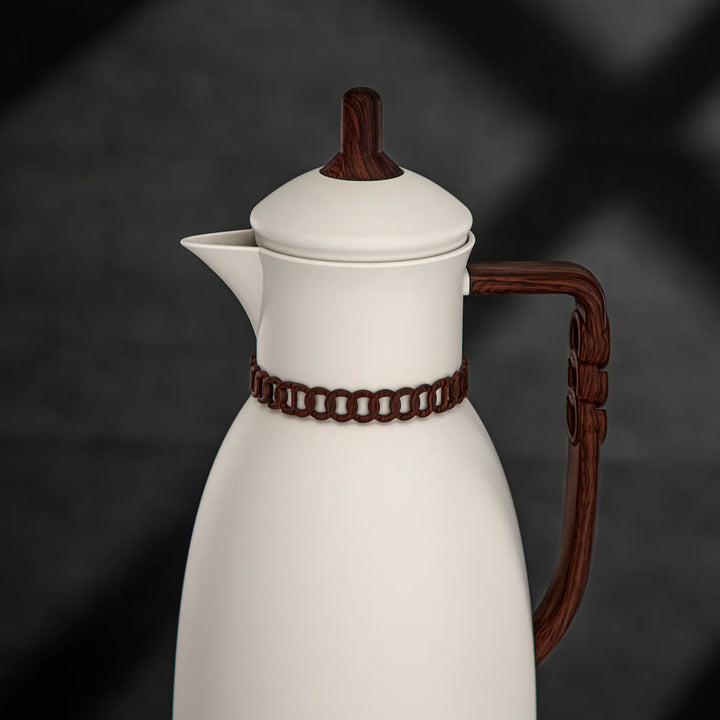 FG213 IVDW Vacuum Flask 2-Piece Set – Ivory with Dark Wooden Handle – (0.7L + 1L) – Siddiq Gifts Mussafah Abu Dhabi