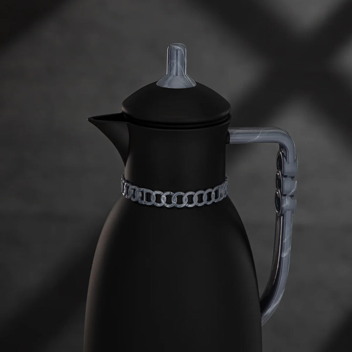 FG213 MBLGY Vacuum Flask 2-Piece Set – Matte Black with Gray Marble Handle – (0.7L + 1L) – Siddiq Gifts Mussafah Abu Dhabi