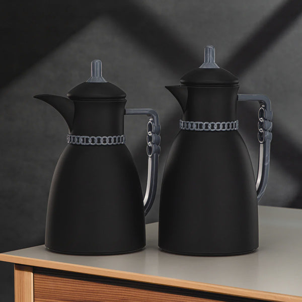 FG213 MBLGY Vacuum Flask 2-Piece Set – Matte Black with Gray Marble Handle – (0.7L + 1L) – Siddiq Gifts Mussafah Abu Dhabi