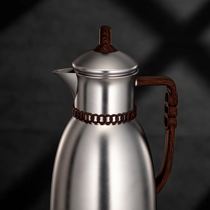 FG213 MNIDW Vacuum Flask 2-Piece Set – Matte Nickel with Dark Wooden Handle – (0.7L + 1L) – Siddiq Gifts Mussafah Abu Dhabi