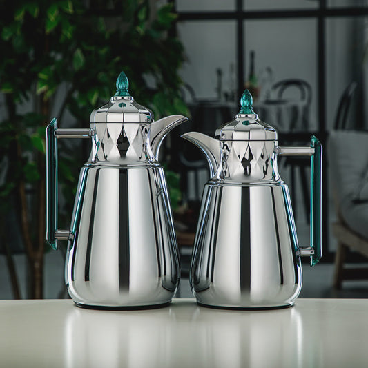 Fg805 Vacuum Flask 2Pc Set Shiny Silver Green