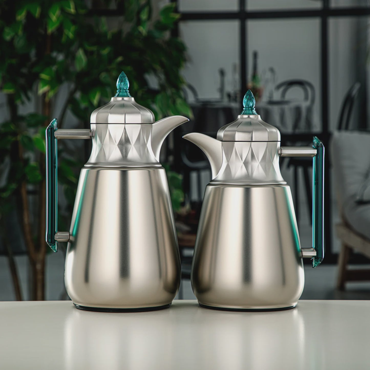 Fg805 Vacuum Flask 2Pc Set Matte Silver Green