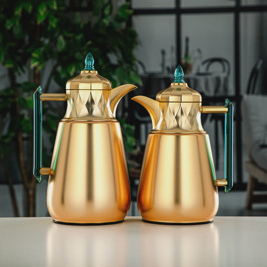 FG805 VACUUM FLASK 2PC SET MATTE GOLD GREEN